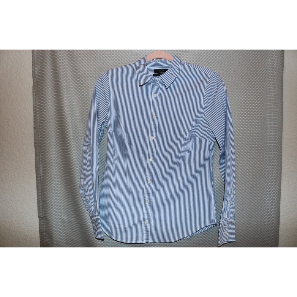 J. Crew Slim Fit Stretch Cotton Poplin Button Up Shirt Sz 4 Blue White Classic